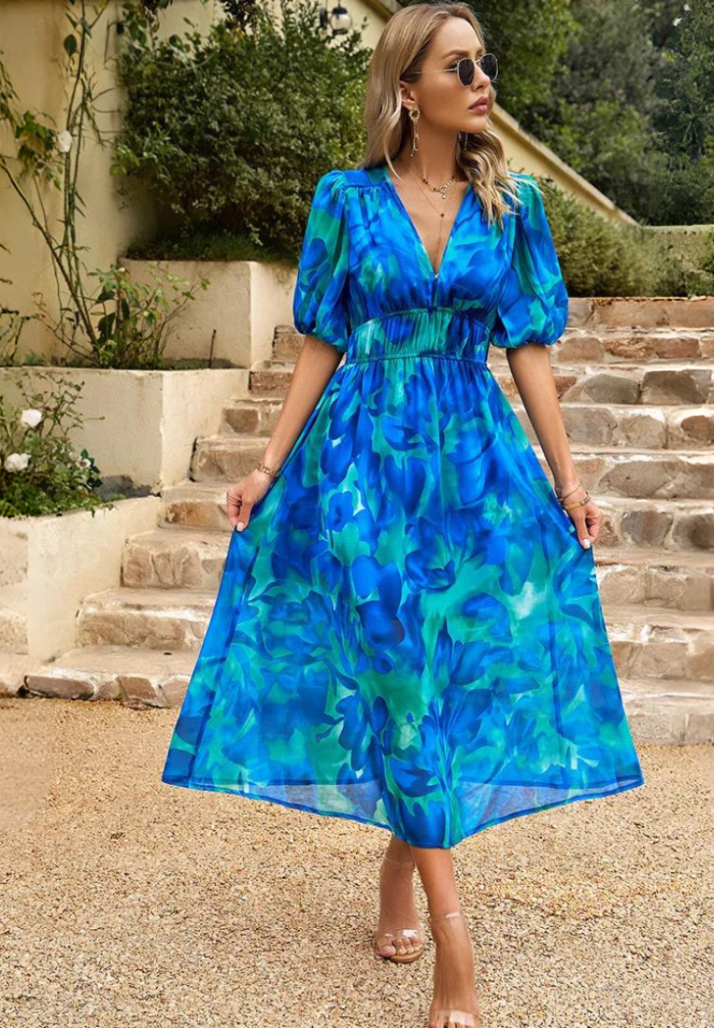 Women's Floral Midi Dress Outfit for Summer Holidays Weddings Parties and Everyday Wear