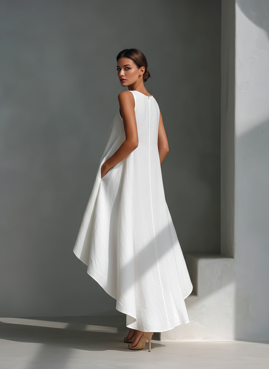 Women's Asymmetric Midi Sleeveless Dress Outfit for Summer Holidays Weddings Parties and Everyday Wear