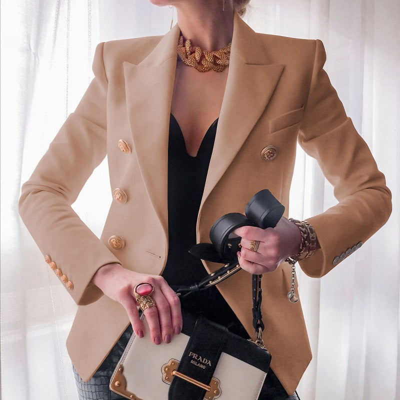 Women's Double-Breasted Blazer Layering Outerwear for Work Autumn Winter and Everyday Wear