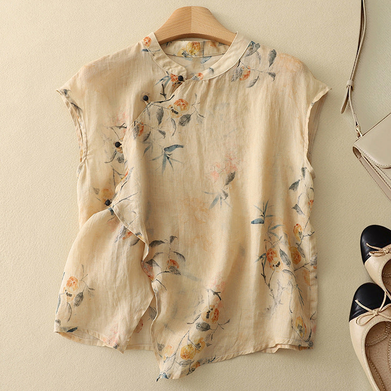 Women's Asymmetrical Front Mandarin Collar Blouse Outfit for Work Brunch Casual Days and Everyday Wear