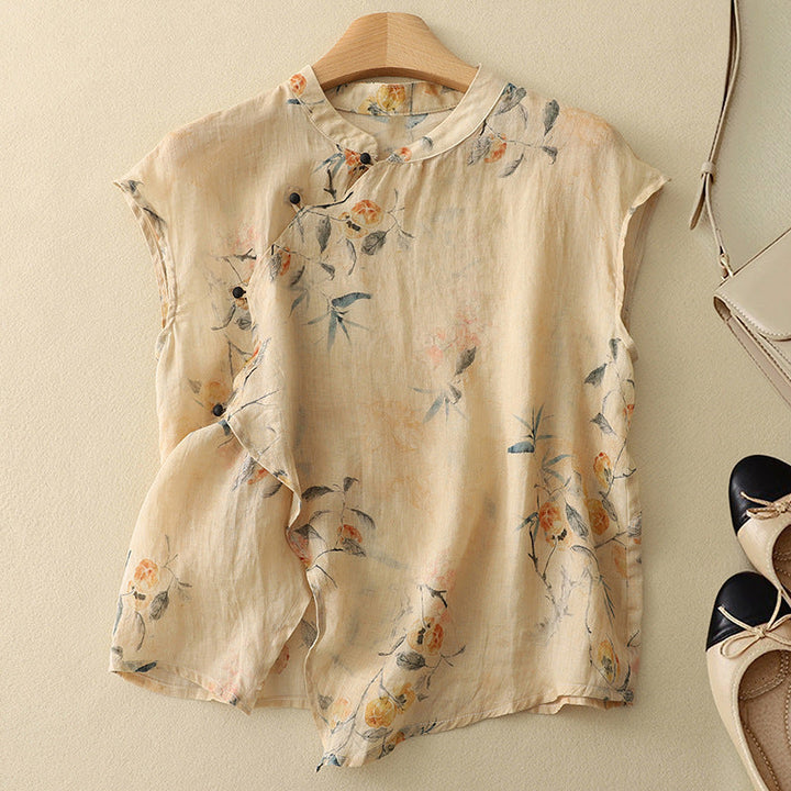 Women’s Asymmetrical Front Blouse | Mandarin Collar