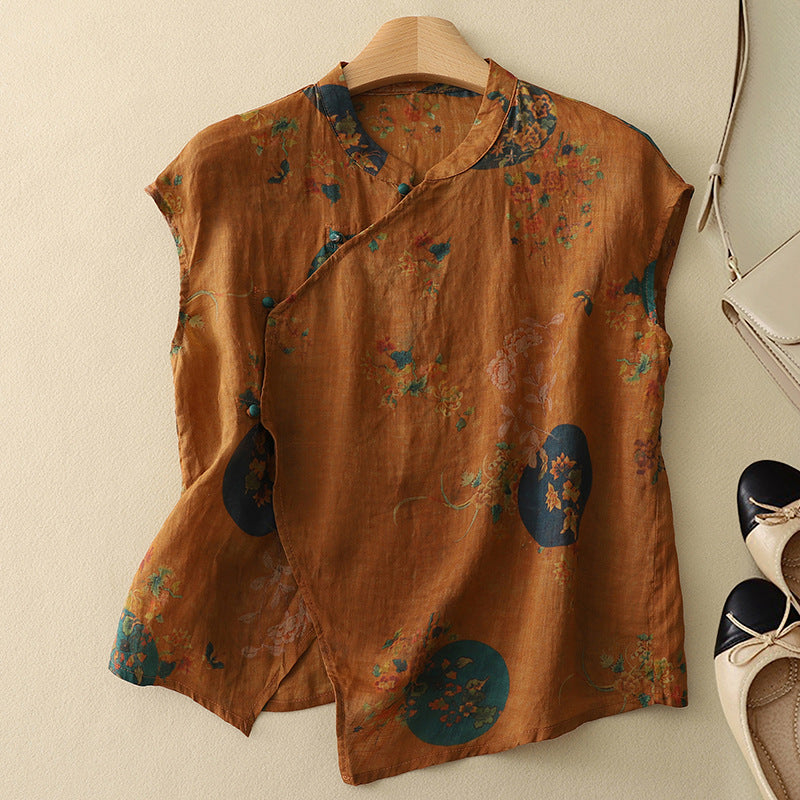 Women's Asymmetrical Front Mandarin Collar Blouse Outfit for Work Brunch Casual Days and Everyday Wear