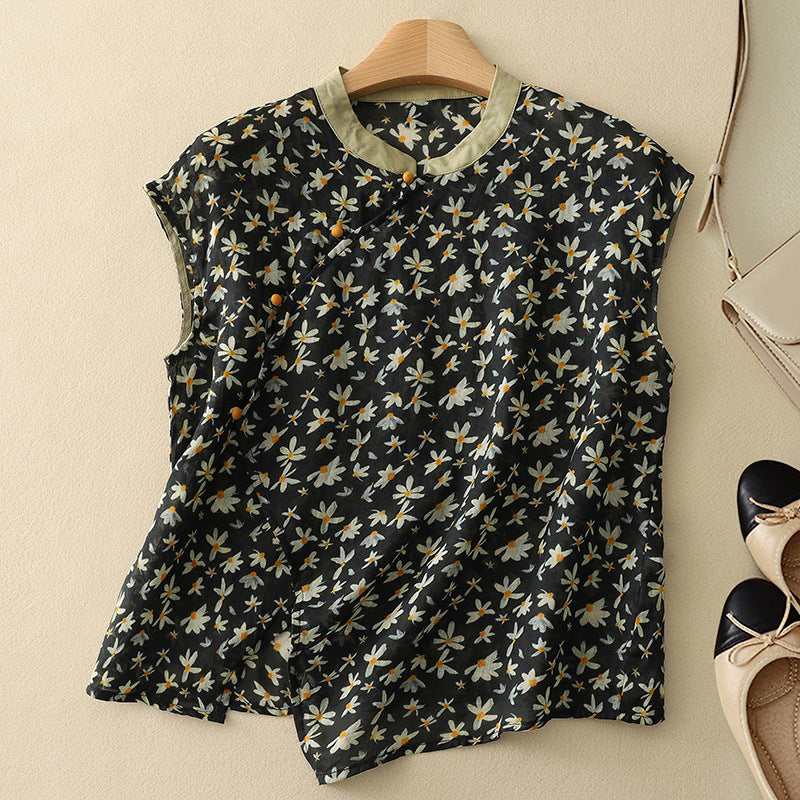Women's Asymmetrical Front Mandarin Collar Blouse Outfit for Work Brunch Casual Days and Everyday Wear