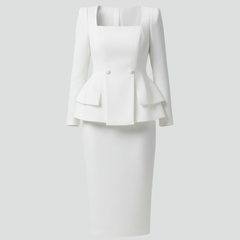Women's Blazer and Skirt Suit Square Neck Fitted Tailored Professional