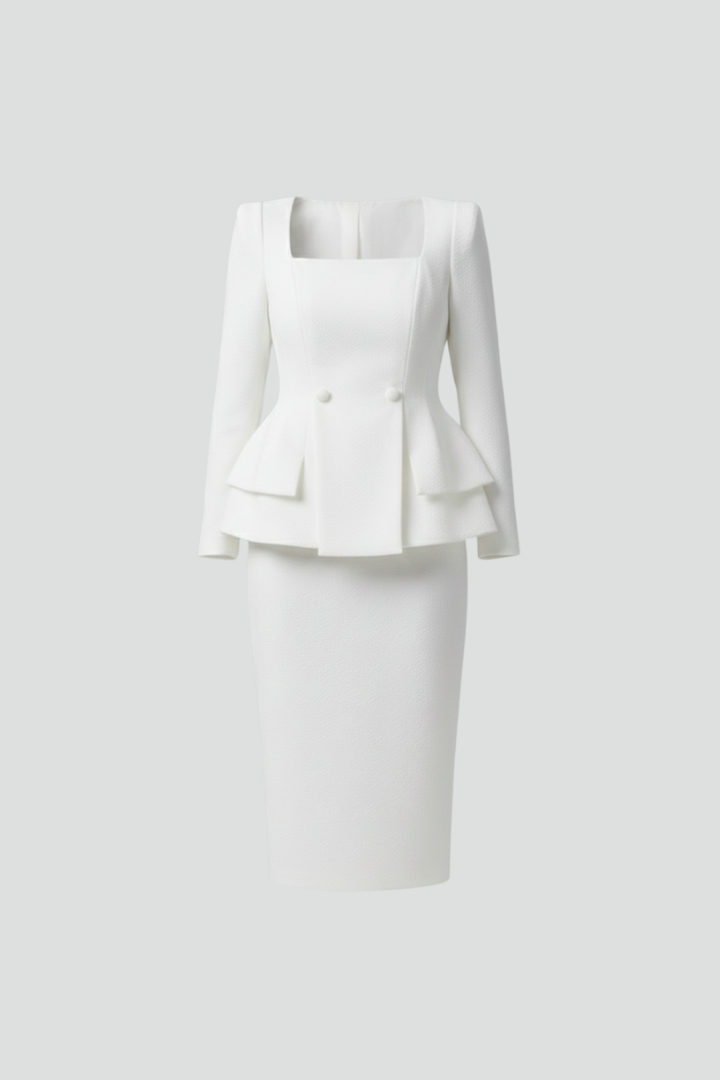 Women's Blazer and Skirt Suit Square Neck Fitted Tailored Professional