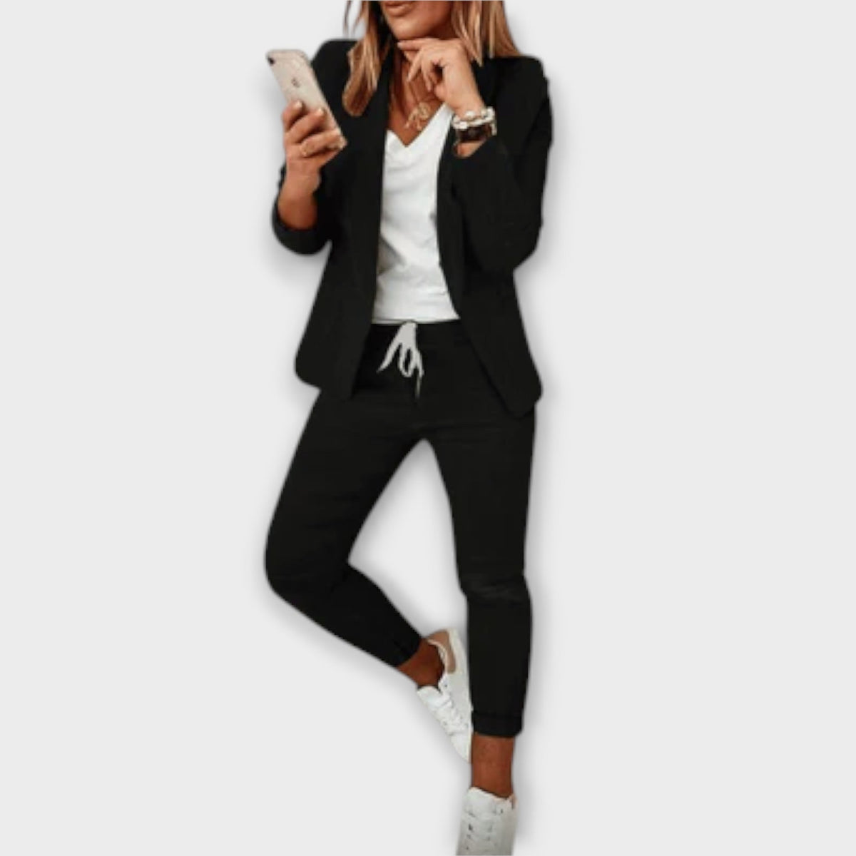 Women's Elegant Blazer Set Tailored Fit Long Sleeve Notched Lapel Office Chic