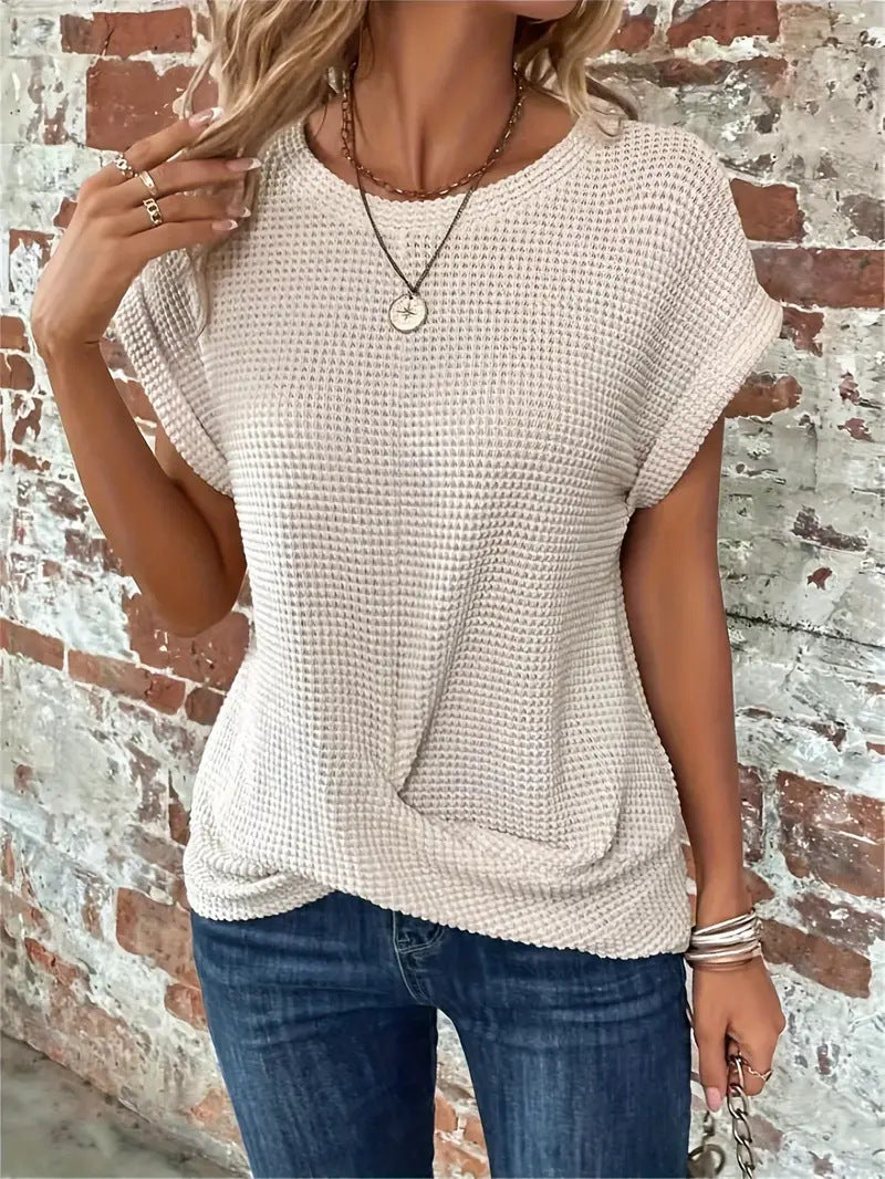Women's Casual Waffle Knit Relaxed Fit Tee Knitwear for Autumn Winter Layering Cosy Days and Everyday Wear