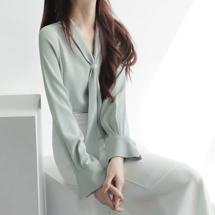 Women’s Elegant Chiffon Blouse | Tie-Neck Long Sleeve