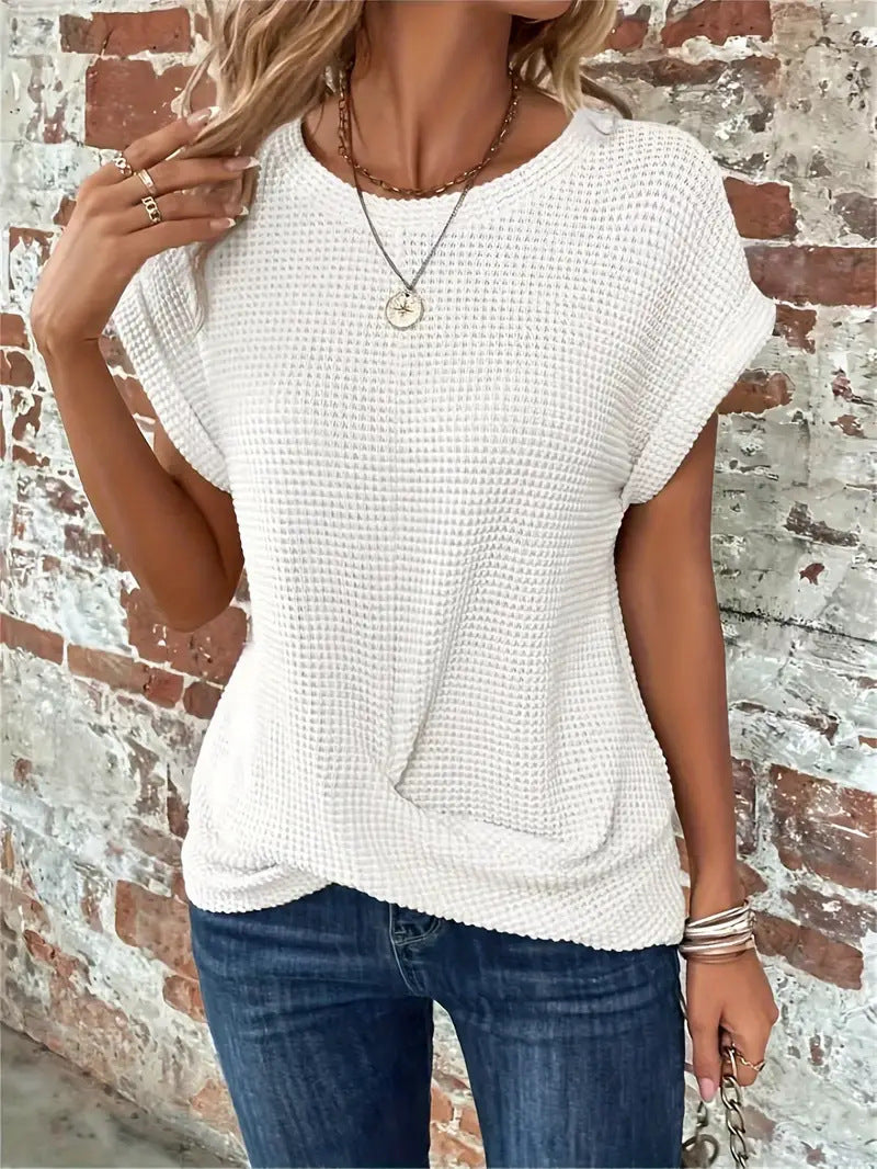Women's Casual Waffle Knit Relaxed Fit Tee Knitwear for Autumn Winter Layering Cosy Days and Everyday Wear
