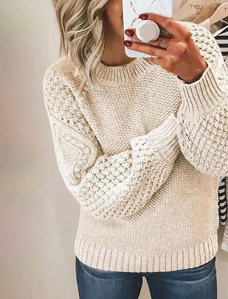 Women's Chic Crewneck Knit Sweater Relaxed Fit Long Sleeve Casual Everyday