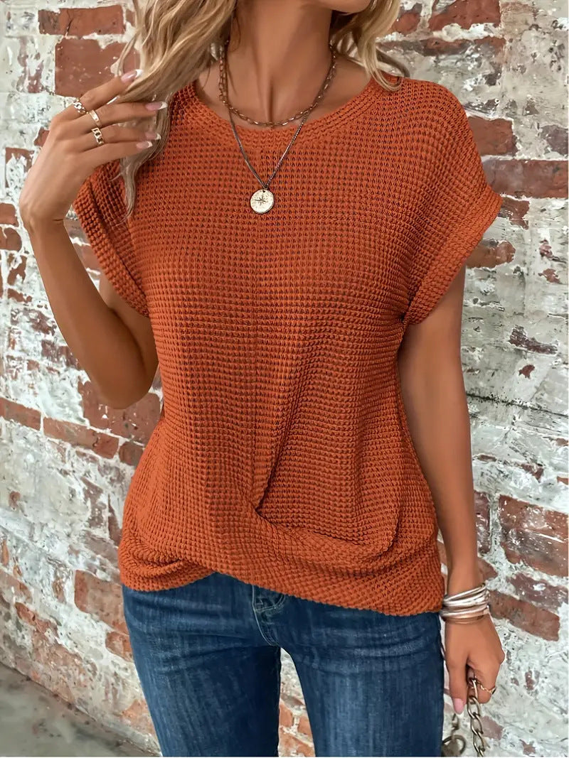 Women's Casual Waffle Knit Relaxed Fit Tee Knitwear for Autumn Winter Layering Cosy Days and Everyday Wear