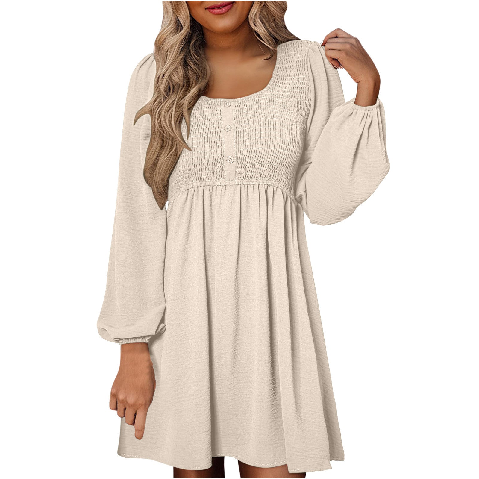Women's Smocked Empire Waist Mini Dress Outfit for Summer Holidays Weddings Parties and Everyday Wear