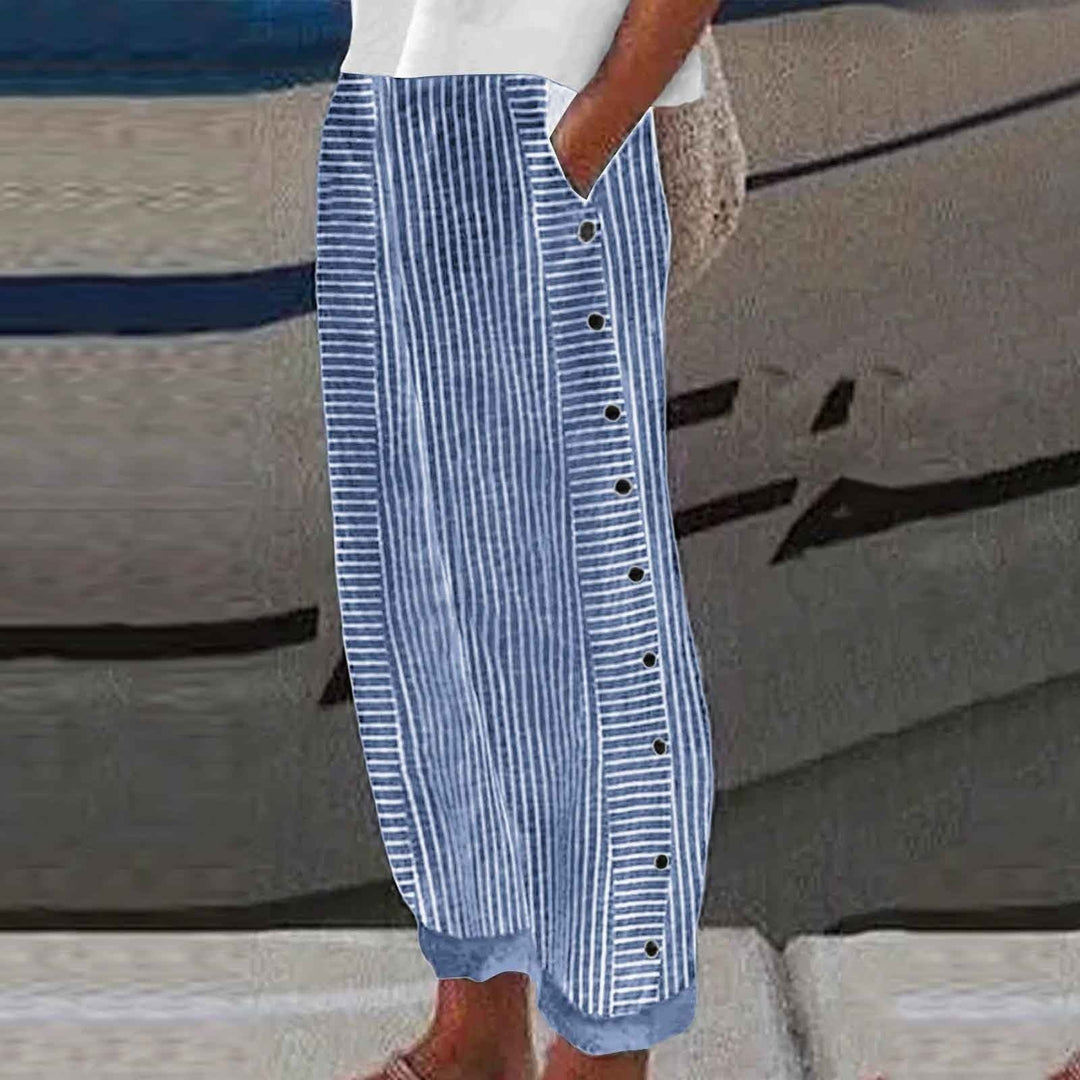 Women’s Relaxed Striped Trousers | Button-Detail