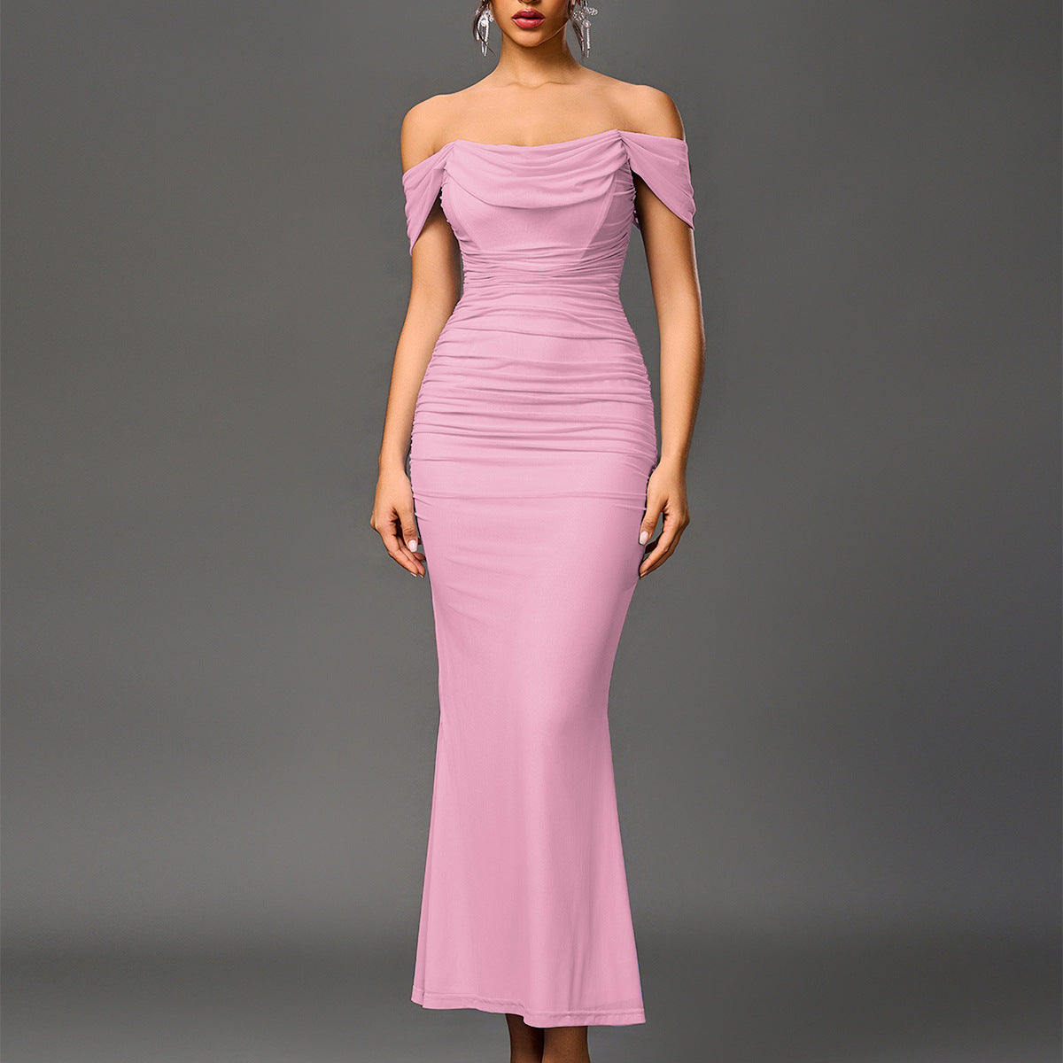 Women's Evening Dress Off-Shoulder Ruched Mermaid Maxi Elegant Special Occasion