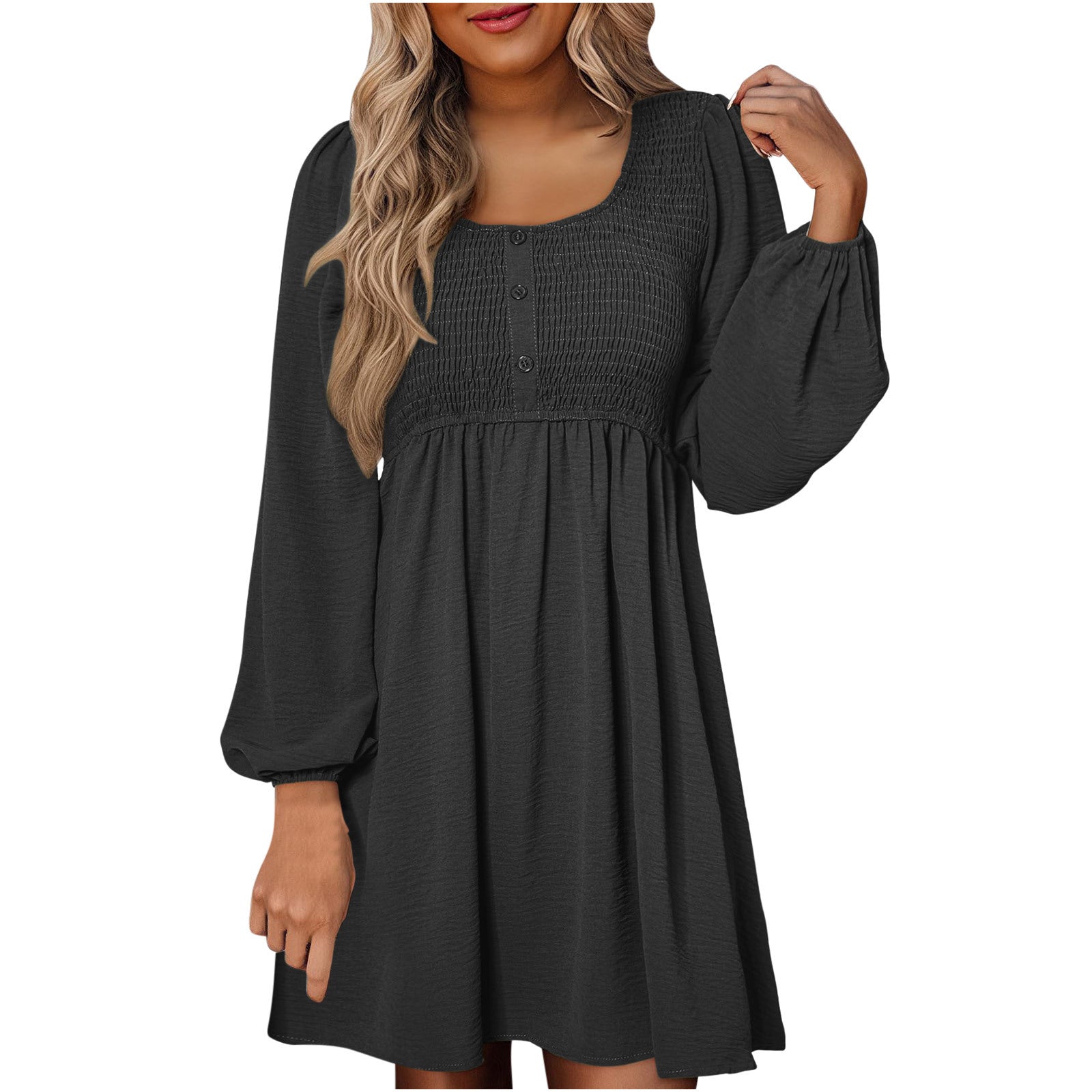 Women's Smocked Empire Waist Mini Dress Outfit for Summer Holidays Weddings Parties and Everyday Wear