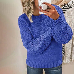 Women's Chic Crewneck Knit Sweater Relaxed Fit Long Sleeve Casual Everyday