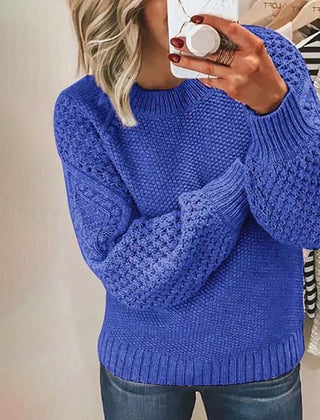Women's Chic Crewneck Knit Sweater Relaxed Fit Long Sleeve Casual Everyday