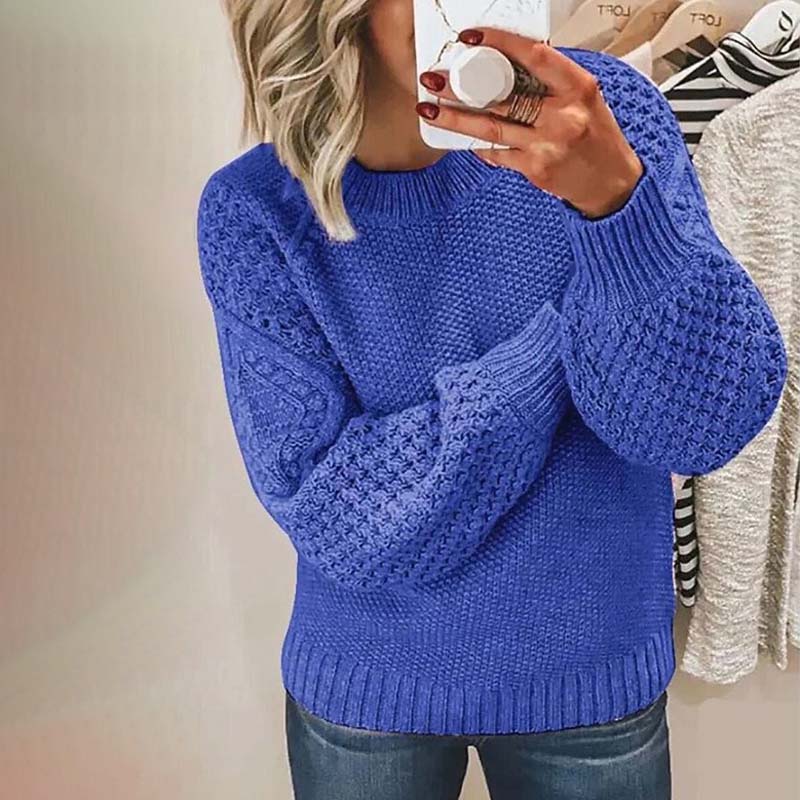 Women's Chic Crewneck Knit Sweater Relaxed Fit Long Sleeve Casual Everyday