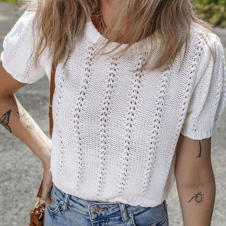 Women’s Stylish Pointelle Knit Top | Short Sleeve