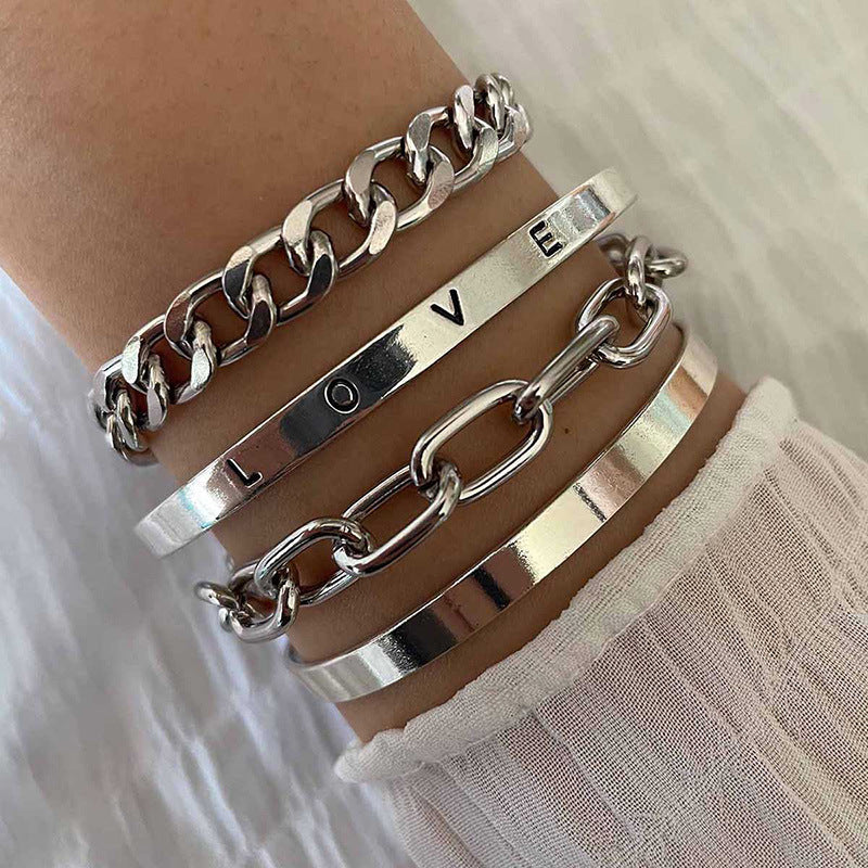 Women's White Gold Bracelet Stackable Set Statement Jewellery Jewelry Gift for Women Weddings Parties Prom and Everyday Wear