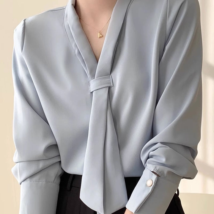Women’s Elegant Chiffon Blouse | Tie-Neck Long Sleeve