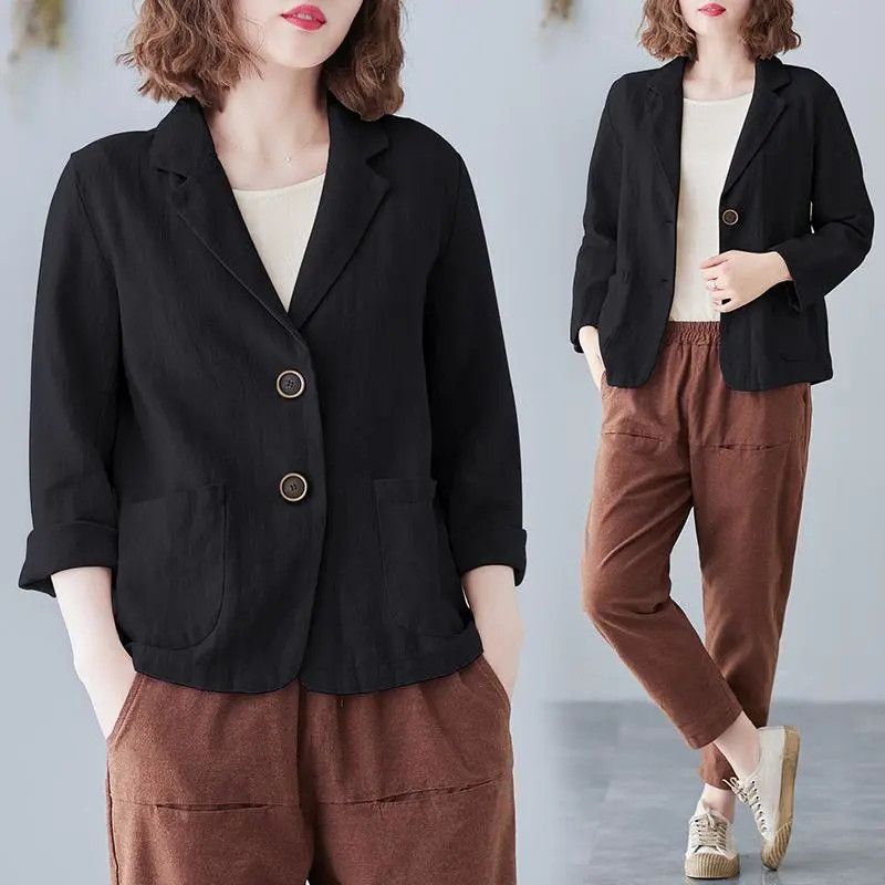 Women's Blazer Notch Lapel Design Patch Pockets Tailored Style Versatile Office Wear