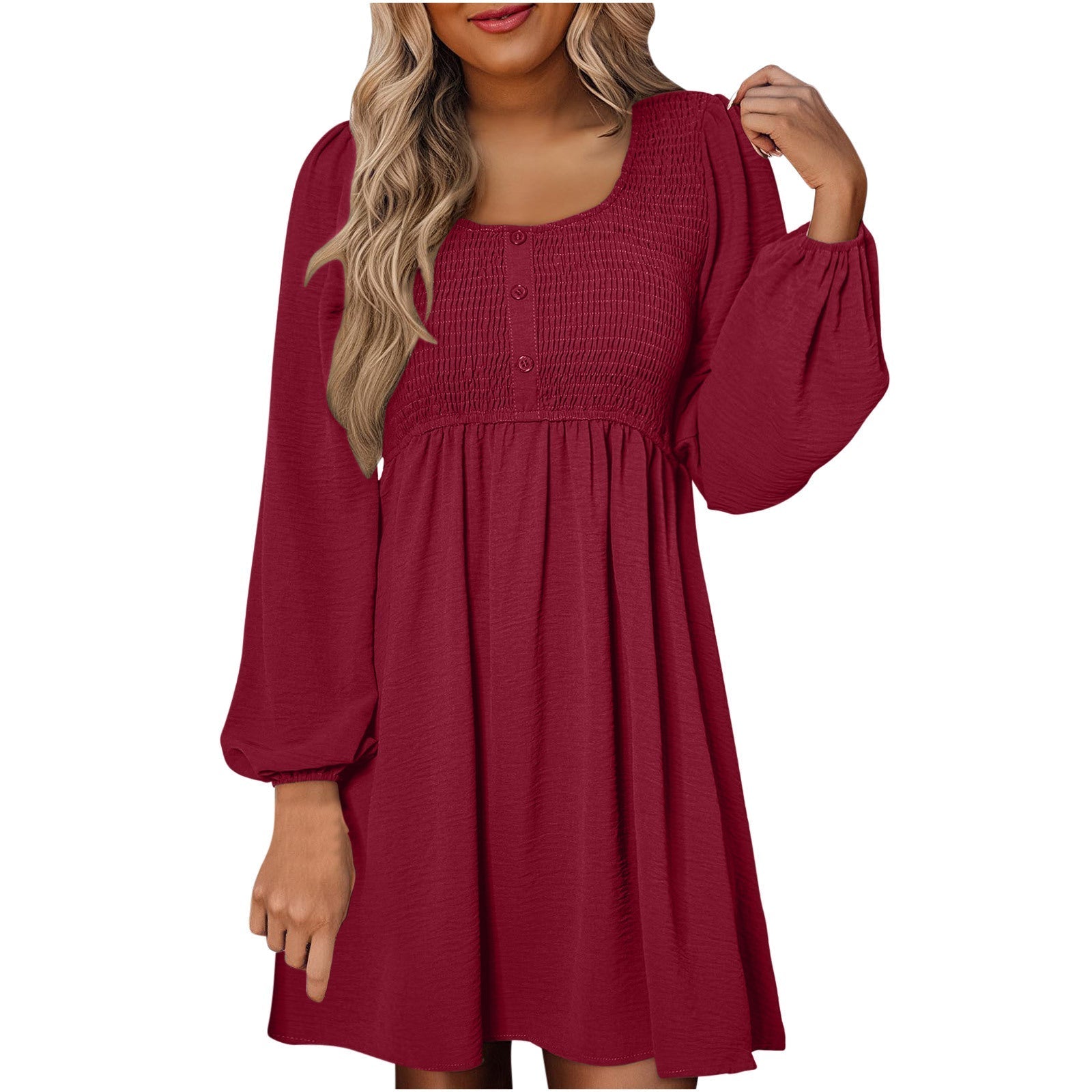 Women's Smocked Empire Waist Mini Dress Outfit for Summer Holidays Weddings Parties and Everyday Wear