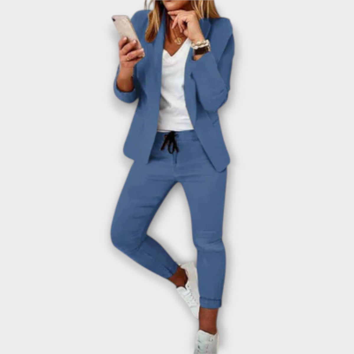 Women's Elegant Blazer Set Tailored Fit Long Sleeve Notched Lapel Office Chic