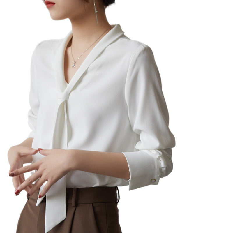 Women's Chiffon Tie-Neck Long Blouse Outfit for Work Brunch Casual Days and Everyday Wear