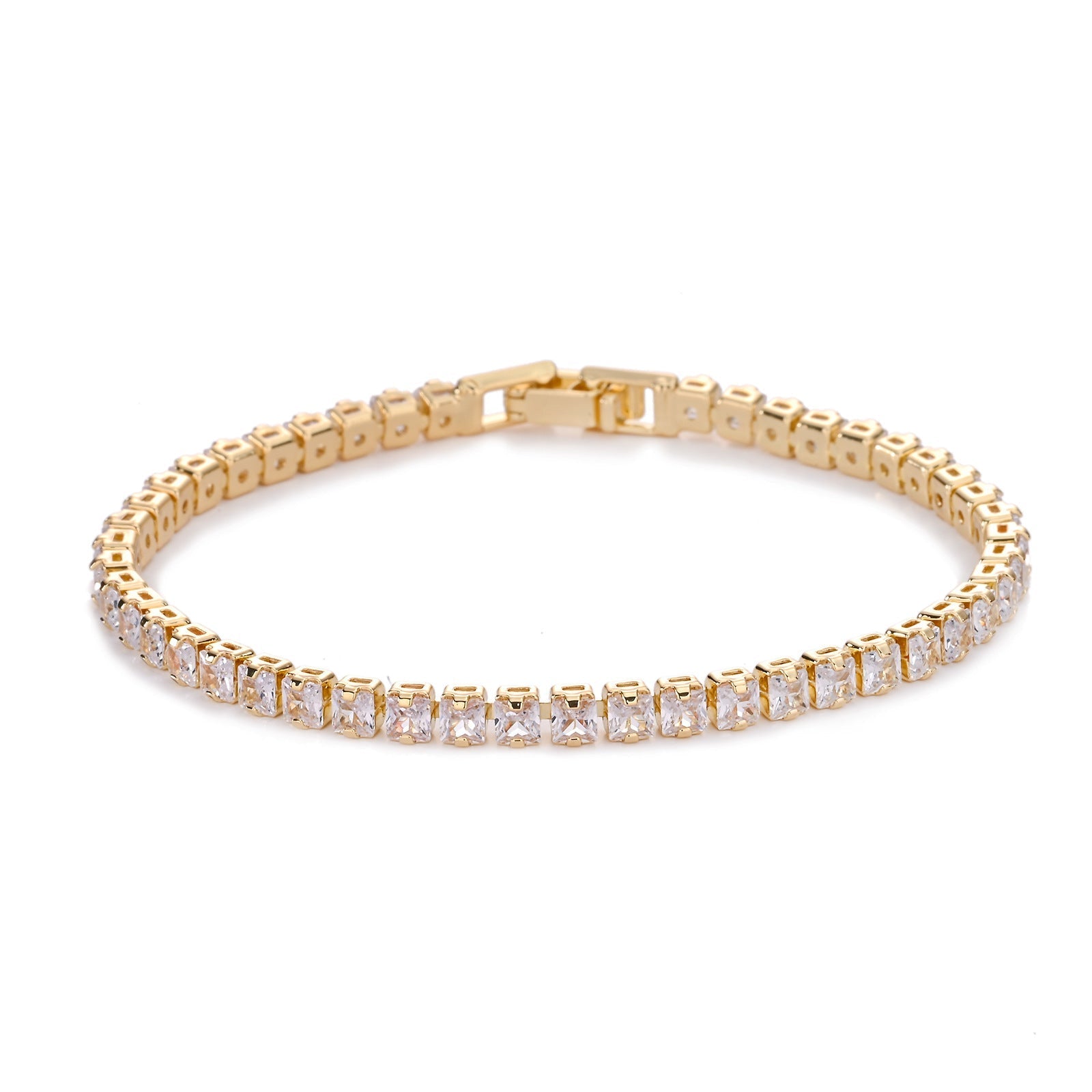 Women's Gold Square Tennis Bracelet Statement Jewellery Jewelry Gift for Women Weddings Parties Prom and Everyday Wear