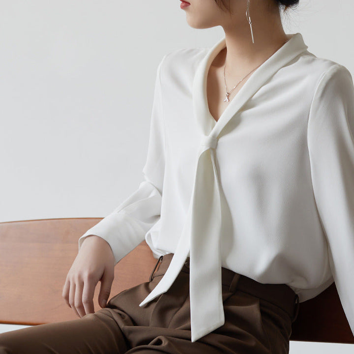 Women’s Elegant Chiffon Blouse | Tie-Neck Long Sleeve