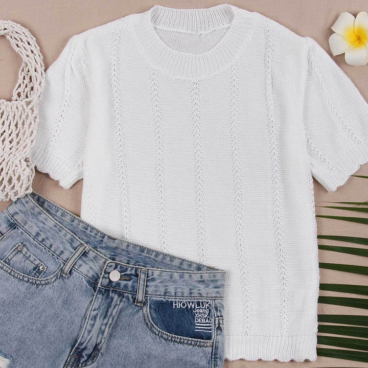 Women’s Stylish Pointelle Knit Top | Short Sleeve