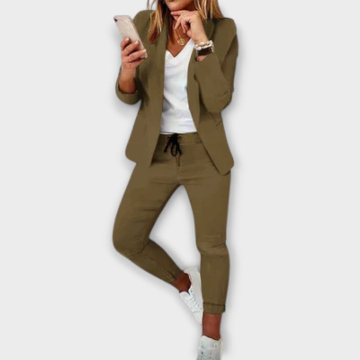 Women's Elegant Blazer Set Tailored Fit Long Sleeve Notched Lapel Office Chic