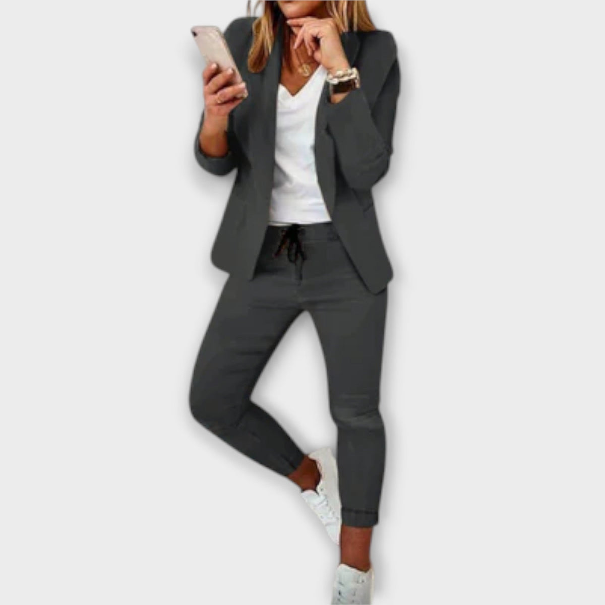 Women's Elegant Blazer Set Tailored Fit Long Sleeve Notched Lapel Office Chic