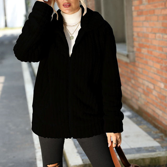 Women's Casual Teddy Fleece Jacket Relaxed Fit Long Sleeve Zip-Up Everyday Outerwear