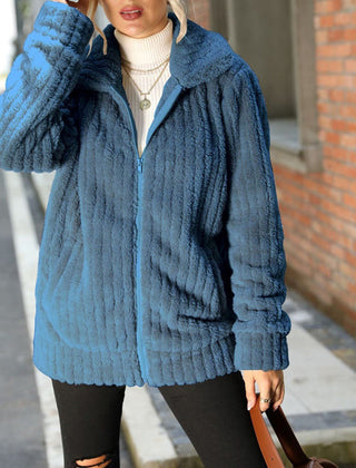 Women's Casual Teddy Fleece Jacket Relaxed Fit Long Sleeve Zip-Up Everyday Outerwear