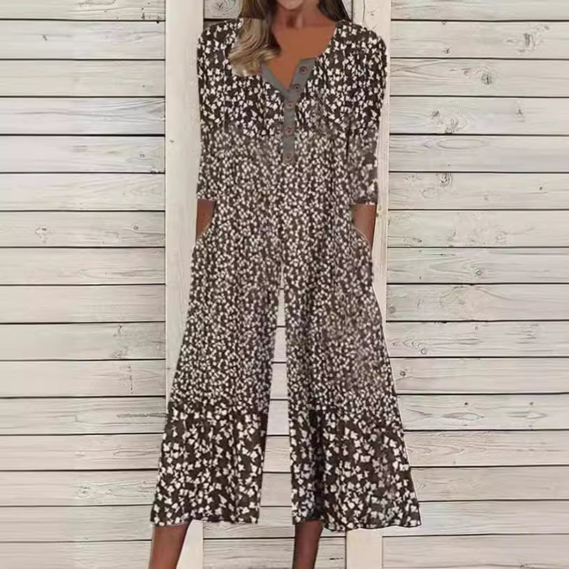 Women's Leaf Print Wide-Leg Jumpsuit Outfit for Summer Holidays Parties Brunch and Everyday Wear