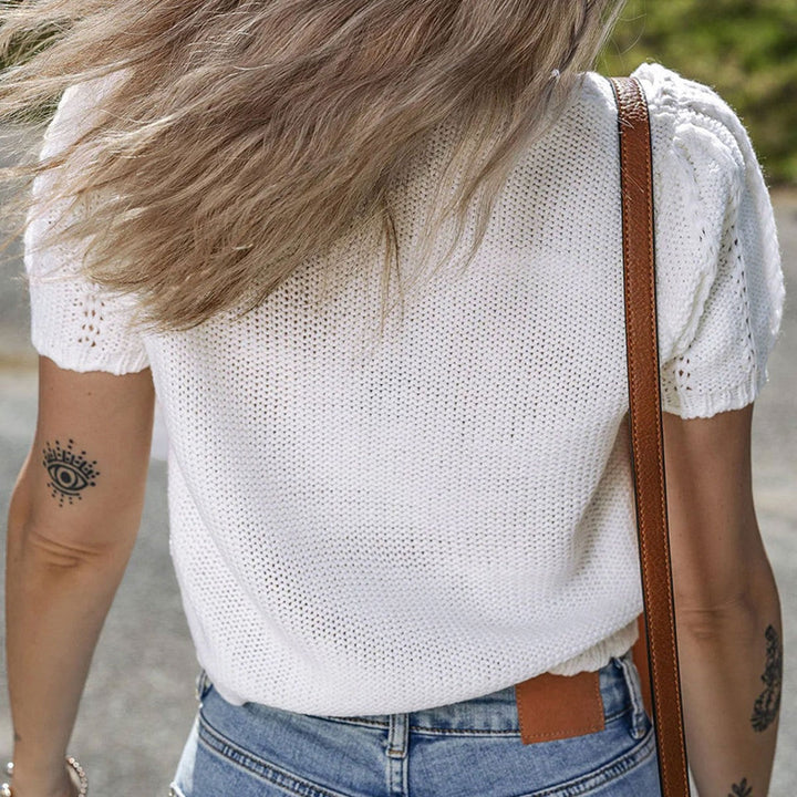 Women’s Stylish Pointelle Knit Top | Short Sleeve