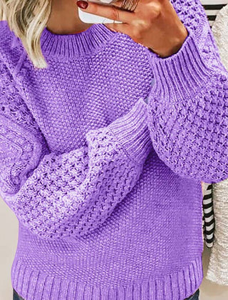 Women's Chic Crewneck Knit Sweater Relaxed Fit Long Sleeve Casual Everyday