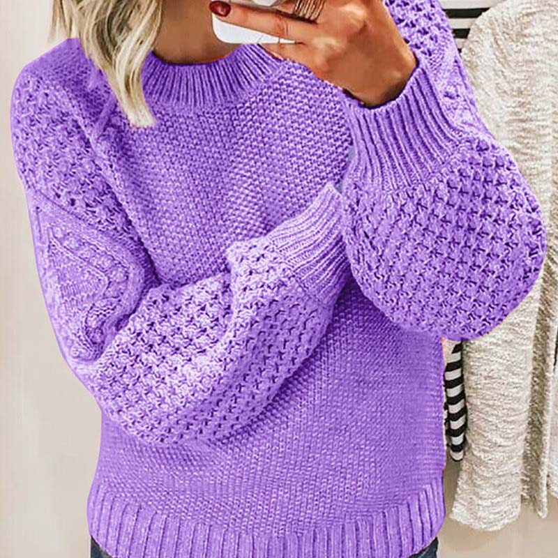 Women's Chic Crewneck Knit Sweater Relaxed Fit Long Sleeve Casual Everyday