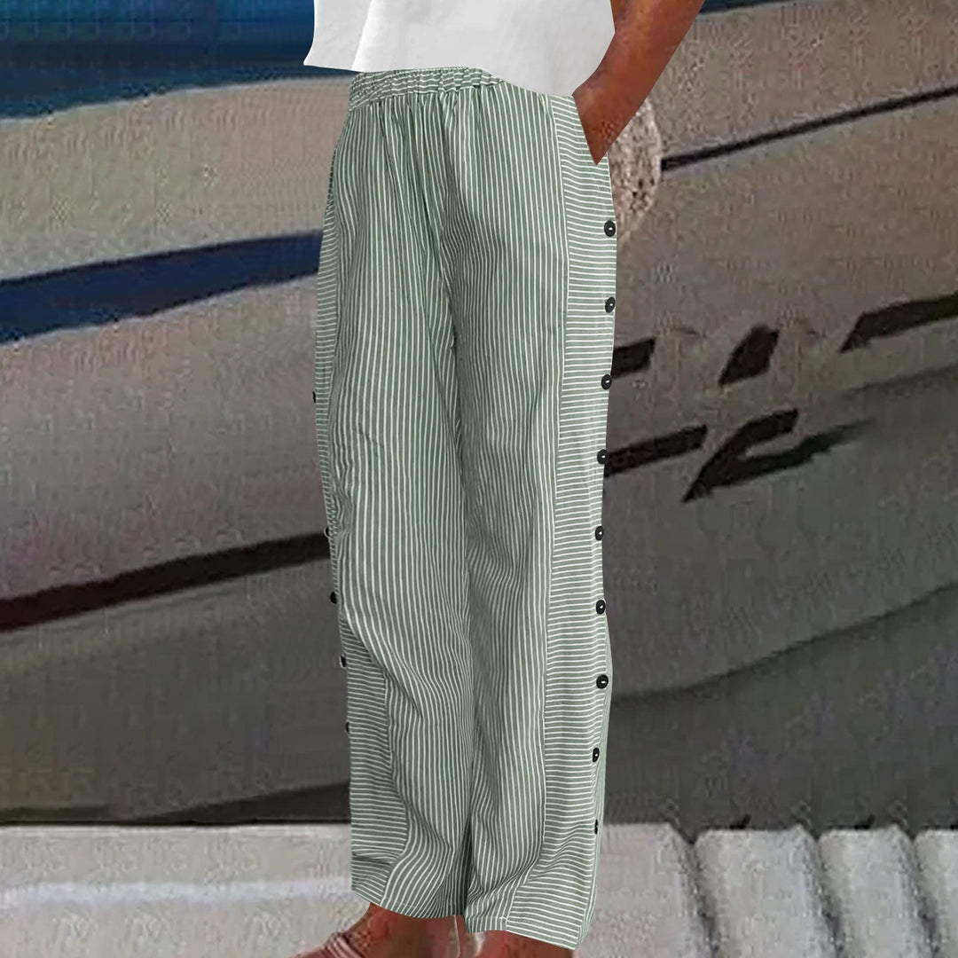 Women’s Relaxed Striped Trousers | Button-Detail