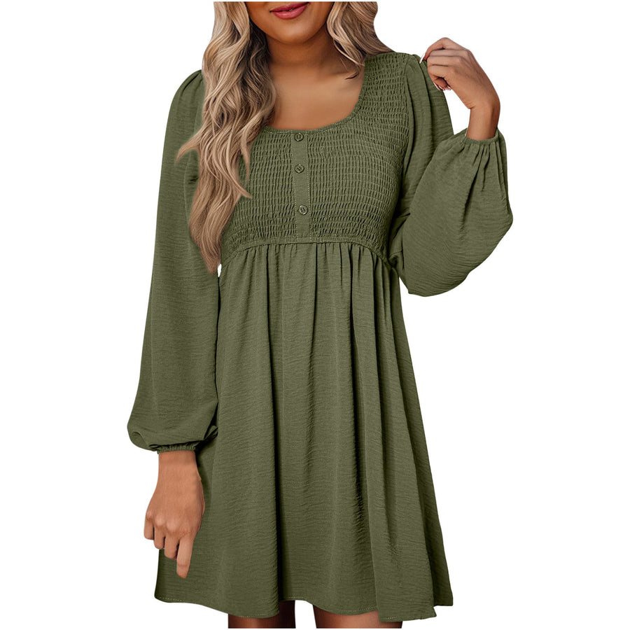 Women's Smocked Empire Waist Mini Dress Outfit for Summer Holidays Weddings Parties and Everyday Wear