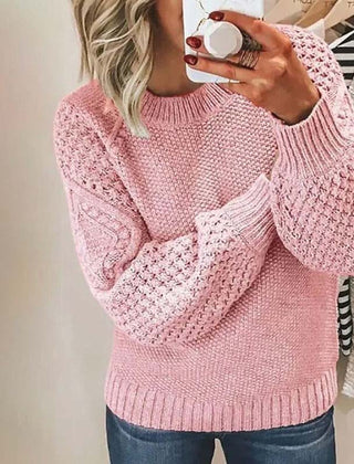 Women's Chic Crewneck Knit Sweater Relaxed Fit Long Sleeve Casual Everyday