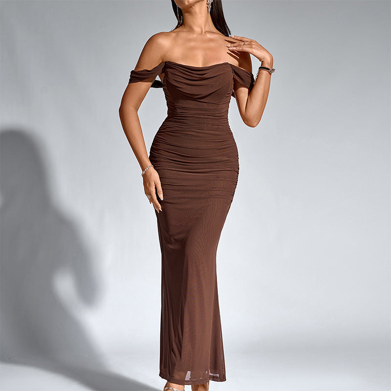 Women's Evening Dress Off-Shoulder Ruched Mermaid Maxi Elegant Special Occasion