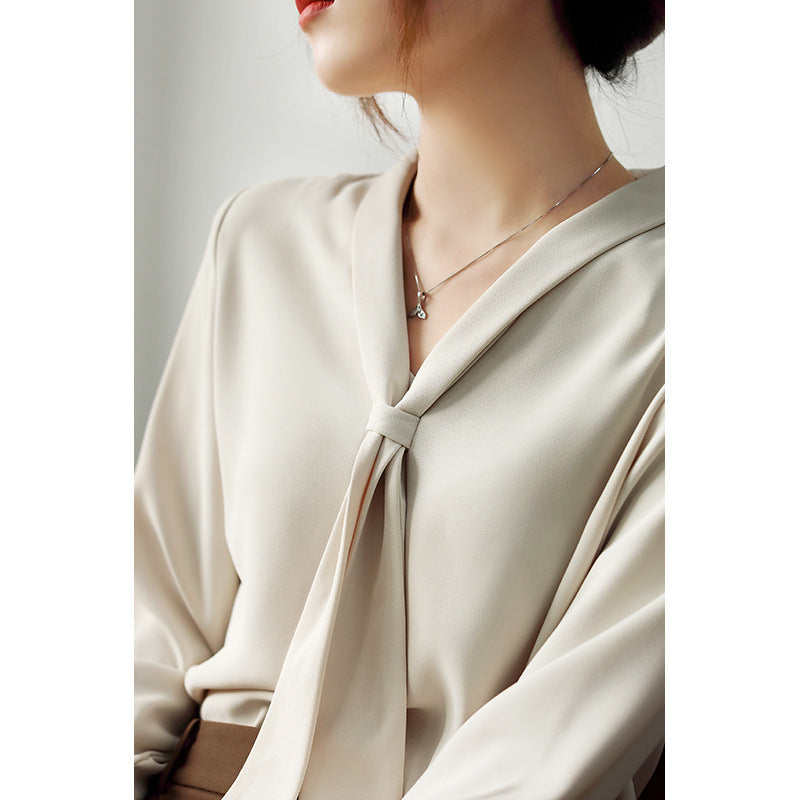 Women's Chiffon Tie-Neck Long Blouse Outfit for Work Brunch Casual Days and Everyday Wear