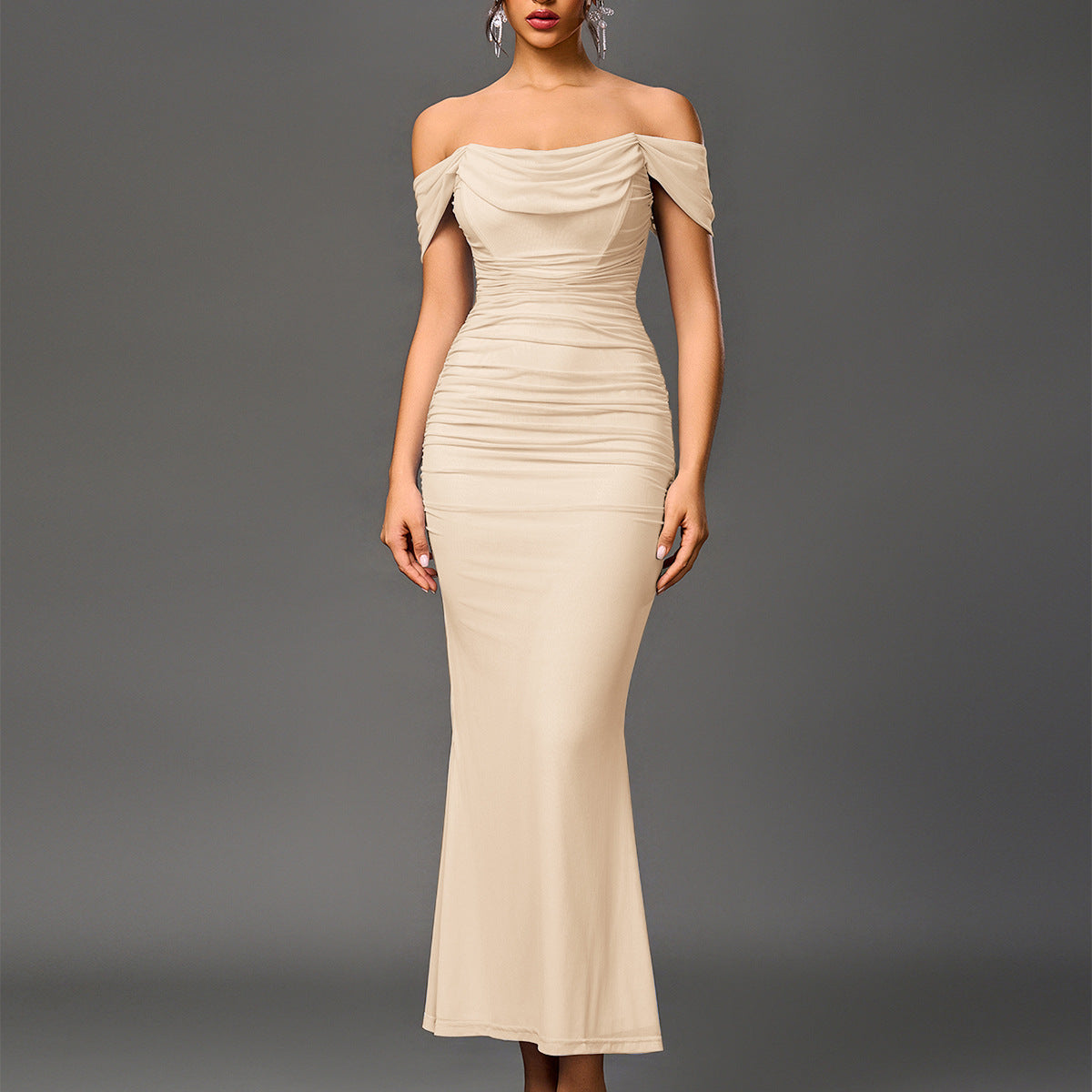 Women's Evening Dress Off-Shoulder Ruched Mermaid Maxi Elegant Special Occasion