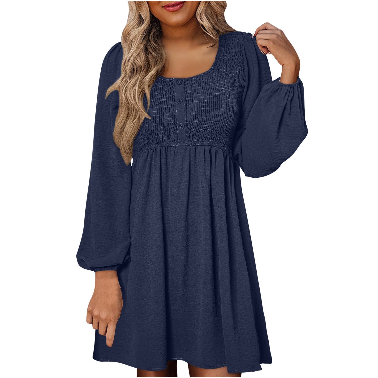 Women's Smocked Empire Waist Mini Dress Outfit for Summer Holidays Weddings Parties and Everyday Wear