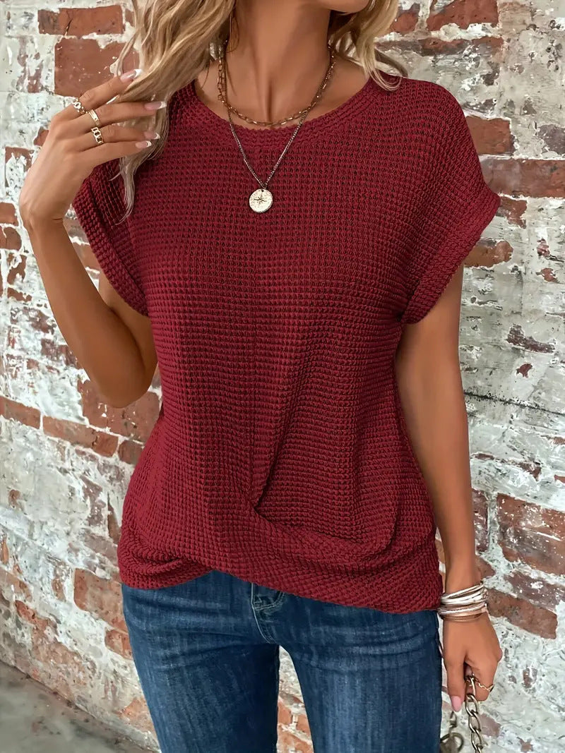 Women's Casual Waffle Knit Relaxed Fit Tee Knitwear for Autumn Winter Layering Cosy Days and Everyday Wear
