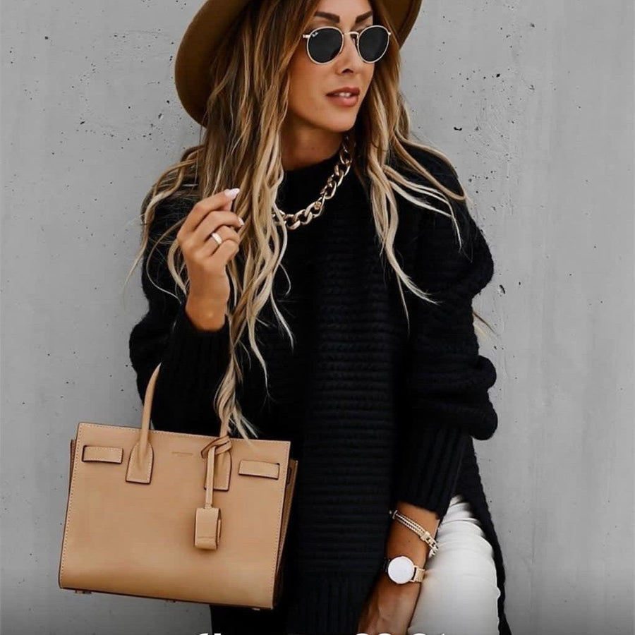 Women's Cozy Turtleneck Sweater Relaxed Fit Long Sleeve Casual Everyday