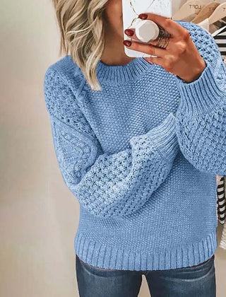 Women's Chic Crewneck Knit Sweater Relaxed Fit Long Sleeve Casual Everyday